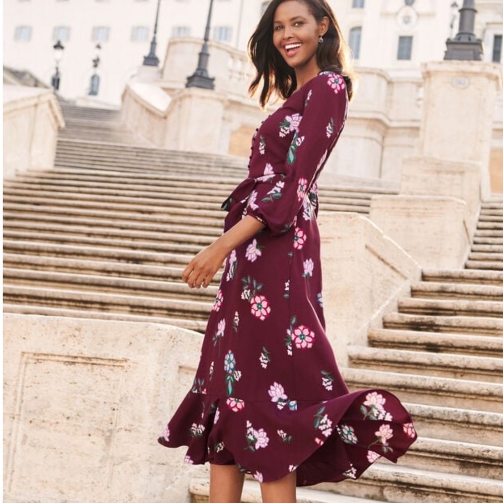Talbots Burgundy Floral Midi Dress